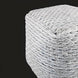 White woven wool cube pouf with stitched detailing and self-binding edge.