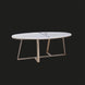 Surya Akola oval coffee table with a white natural marble top and a gold powder-coated iron base.