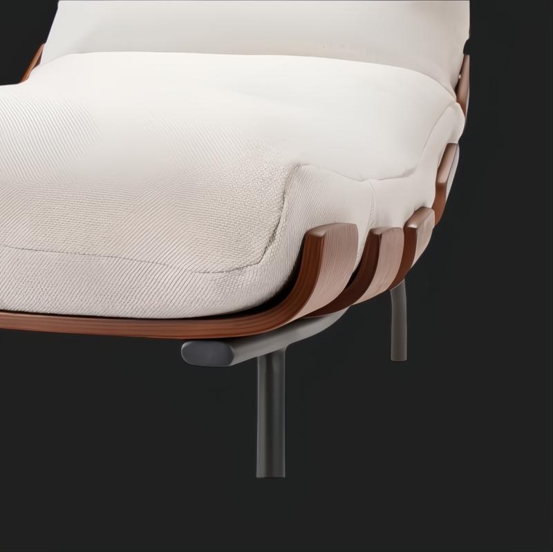 Modern Surya Laval accent chair with oatmeal linen-blend upholstery, curved wood frame, and black iron base.