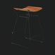Surya Celerio counter stool with brown lacquered leather seat and gray powder-coated iron base.