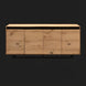 Modern Surya Molander sideboard with natural oak veneer top, black steel frame, and four soft-close doors.