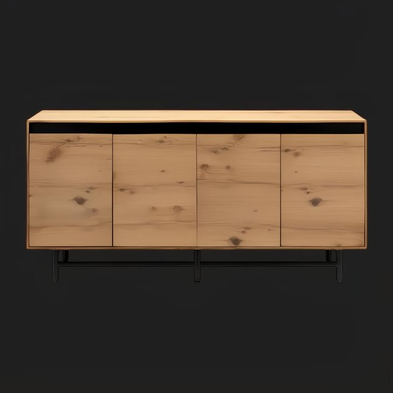 Modern Surya Molander sideboard with natural oak veneer top, black steel frame, and four soft-close doors.