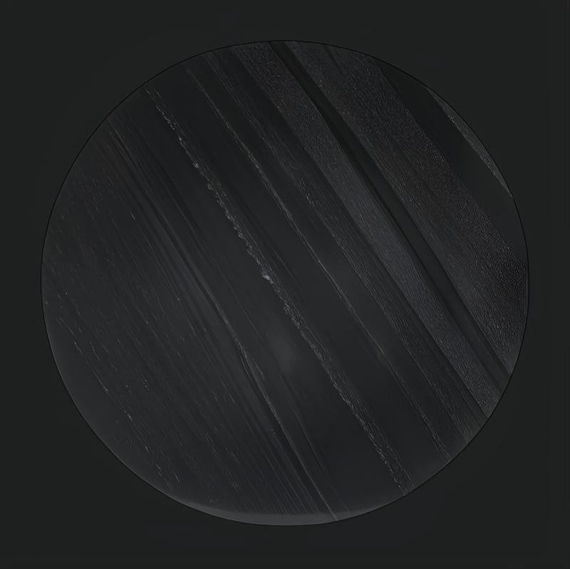 Round black marble end table top with natural veining.