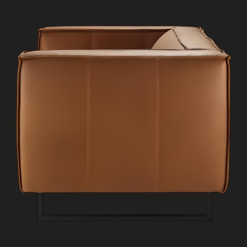 Surya Dylan Accent Chair, modern brown leather with black iron base, top-down view.
