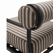 Close-up of a Surya Antibes accent chair with brown and beige striped Sunbrella fabric and black aluminum frame.