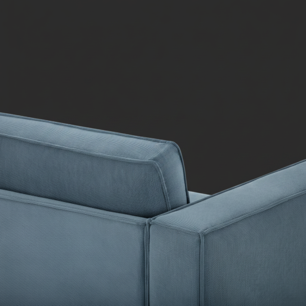 Contemporary Surya Aira sofa with navy polyester upholstery and clean lines.