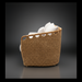 Woven wicker sectional right arm with white cushions, ideal for outdoor lounging.