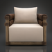 Surya Porta Swivel Chair with beige Sunbrella cushions, brown hand-painted aluminum base, and handwoven PE wicker.