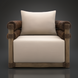 Surya Porta Swivel Chair with beige Sunbrella cushions, brown hand-painted aluminum base, and handwoven PE wicker.