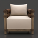 Surya Porta outdoor accent chair with light brown Sunbrella cushions, natural wood frame, and woven wicker arms.