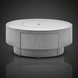 Surya Daniella round gray hand-painted aluminum fire table with a modern design and tray cover.