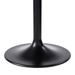Close-up of the Surya Anatalia dining table's black powder-coated iron base, featuring a round, flared design.