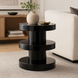 Black iron Surya Roth End Table with a minimalist modern design, 24"H x 20"W x 20"D.