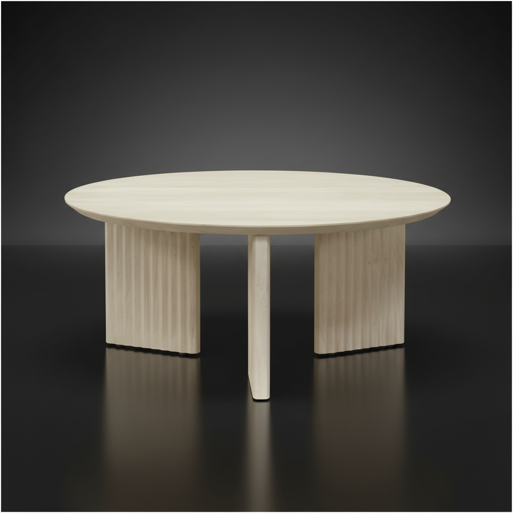 Surya Agnes AGNE-005 round coffee table made of white washed mango wood with a ribbed base.
