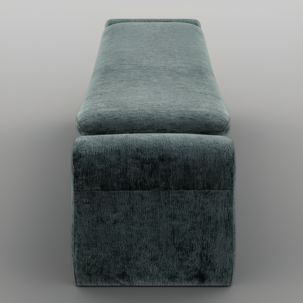 Teal upholstered Surya Cascadia bench with a long, low profile and cushioned seat.