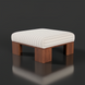 Surya Lunara Ottoman with a white striped polyester cushion and brown stained rubber wood base.