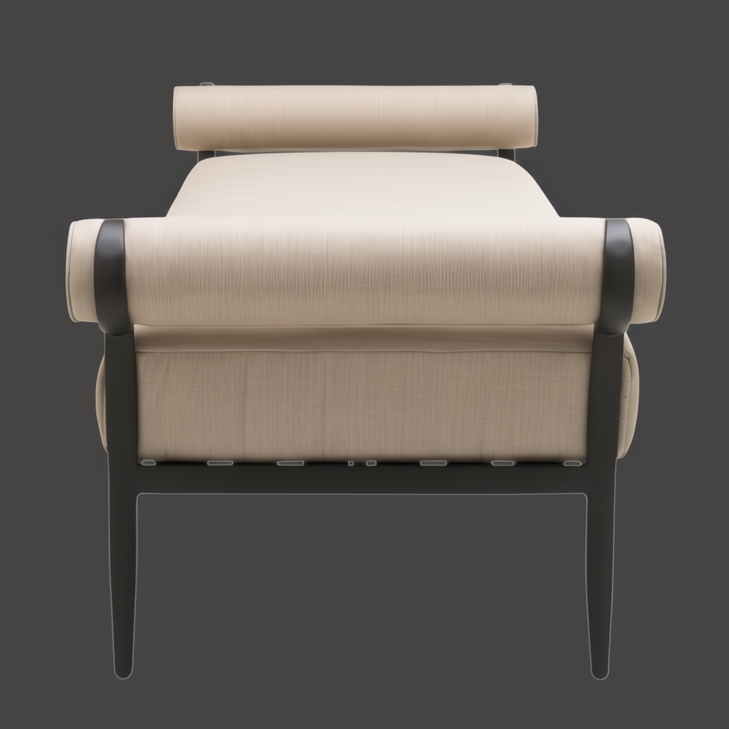Surya Antibes outdoor bench with beige Sunbrella acrylic cushion and black powder-coated aluminum base.