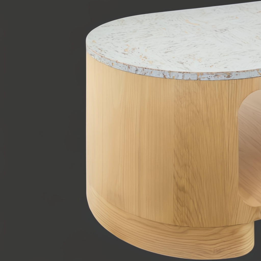 Surya Poros PORS-006 coffee table with a light cork veneer top and natural brown oak base.