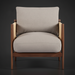 Surya Brielle accent chair with camel polyester upholstery, stained ash wood frame, and woven side panels.