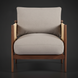 Surya Brielle accent chair with camel polyester upholstery, stained ash wood frame, and woven side panels.