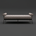 Surya Antibes outdoor bench with brown and beige striped Sunbrella upholstery, black aluminum base, and bolster arms.
