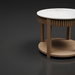 Surya Rosemary round end table with white marble top and natural mango wood base.