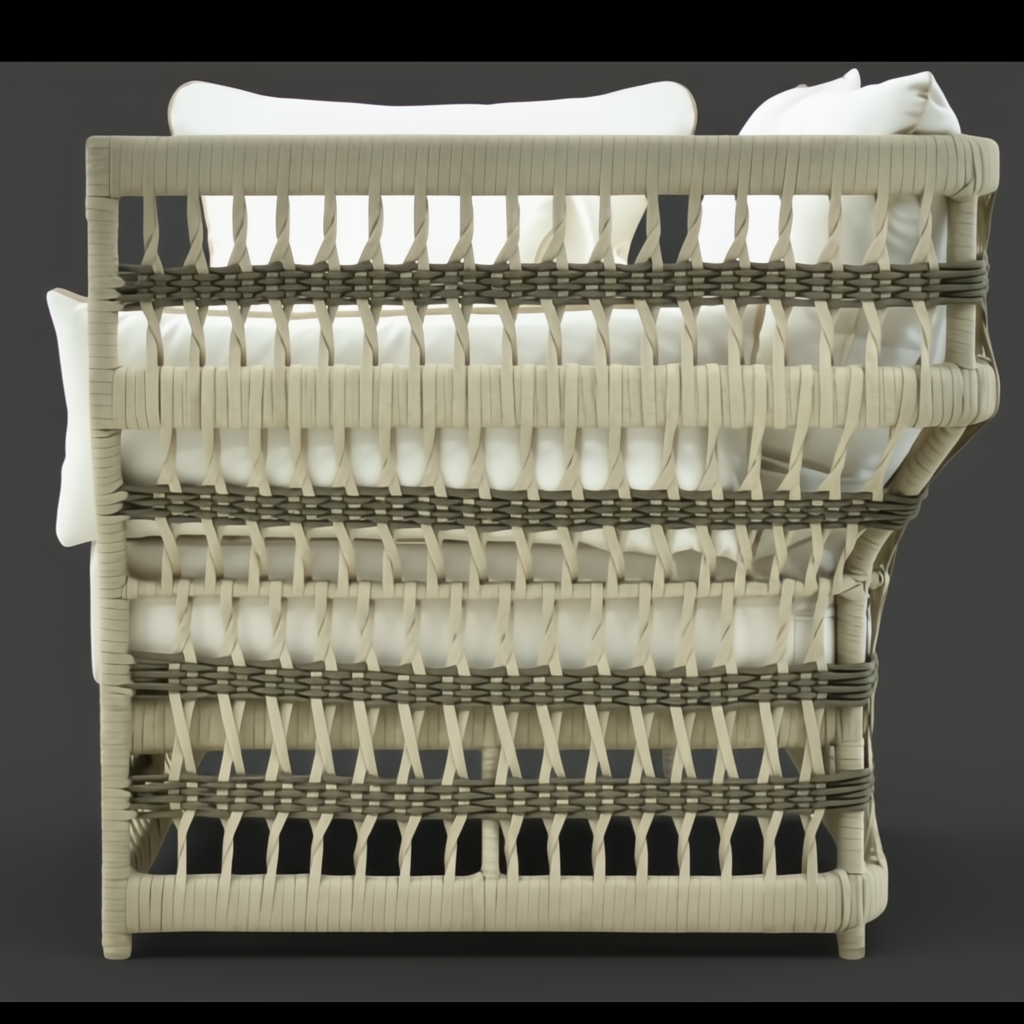 Winder Collection cream sectional sofa with handwoven PE rope detail and white cushions.