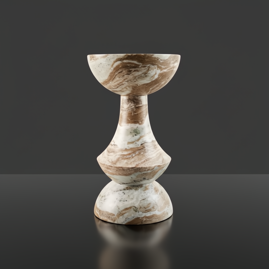 Surya Sheena End Table SHEN-001: Brown marble industrial rustic end table, 20"H, with a unique hourglass shape.