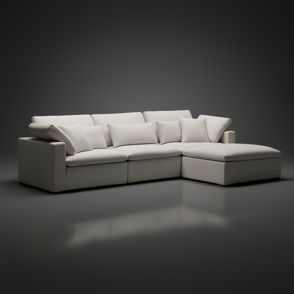 Surya Avington white linen blend sectional sofa with chaise and throw pillows.