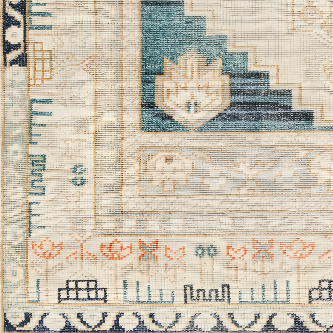 Surya Anadolu AAU-2301 hand-knotted wool and viscose rug with traditional patterns in blue, beige, and orange.