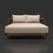 Surya Porta Daybed with beige Sunbrella® cushions, brown hand-painted aluminum base, and handwoven PE wicker.