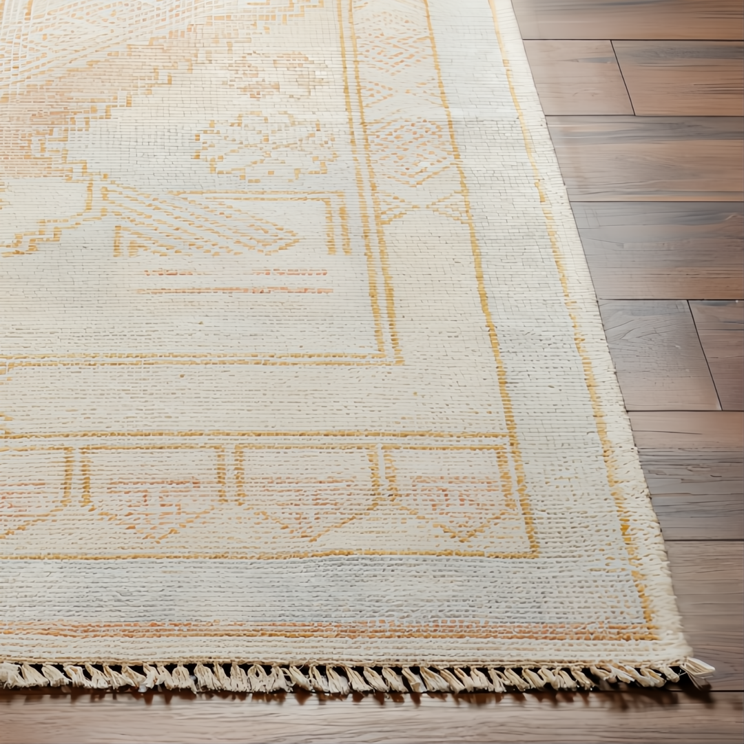Surya Anadolu AAU-2307 hand-knotted wool/viscose area rug with traditional pattern and fringe.