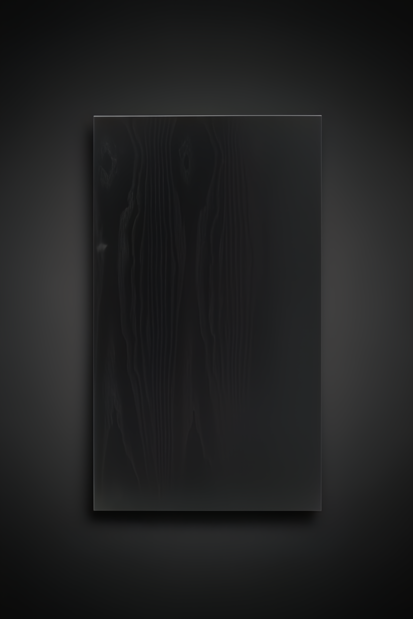Close-up of a black lacquered oak veneer top with visible wood grain.