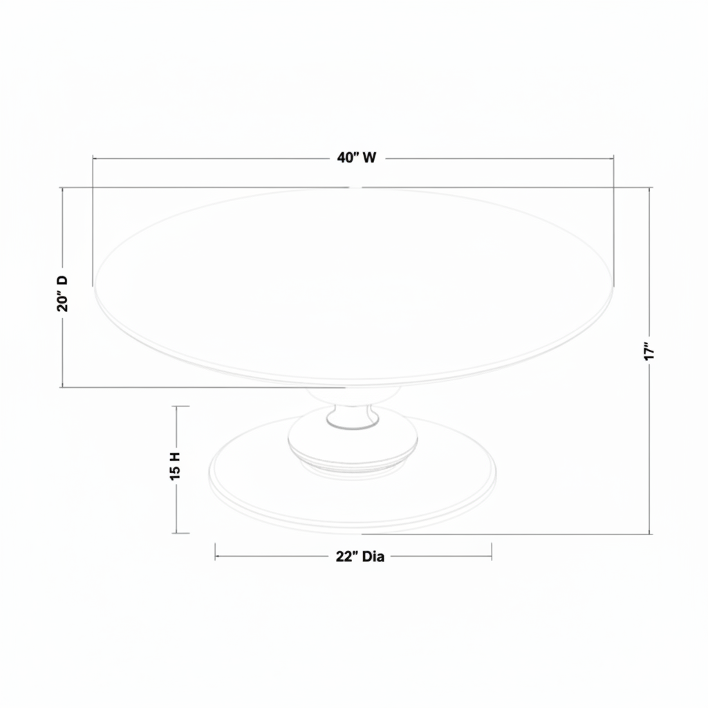 Surya Adour round coffee table with 40" diameter brown wood top and oak base, showing dimensions.