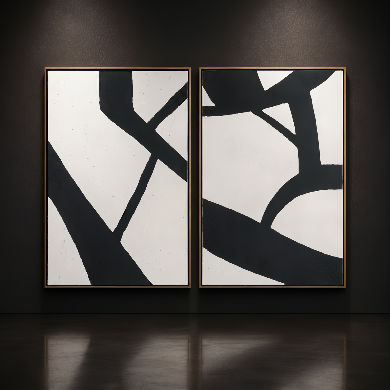 Surya Aasmaa AAM-004 abstract black and white wall art set with wood frames.