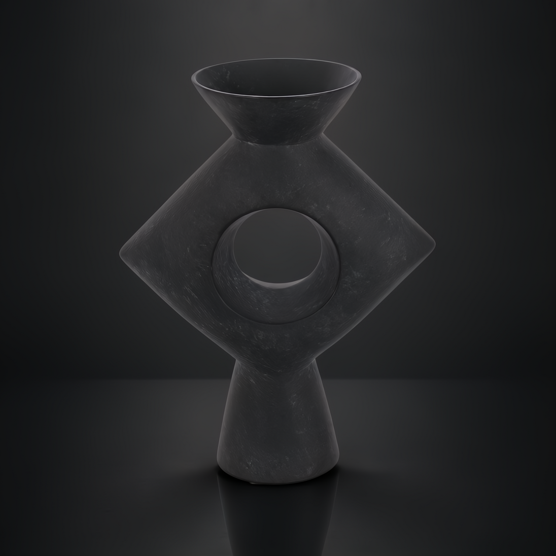 Black brushed matte ceramic Surya Yagya YAG-008 decorative vase with a sleek sculptural, modern design.