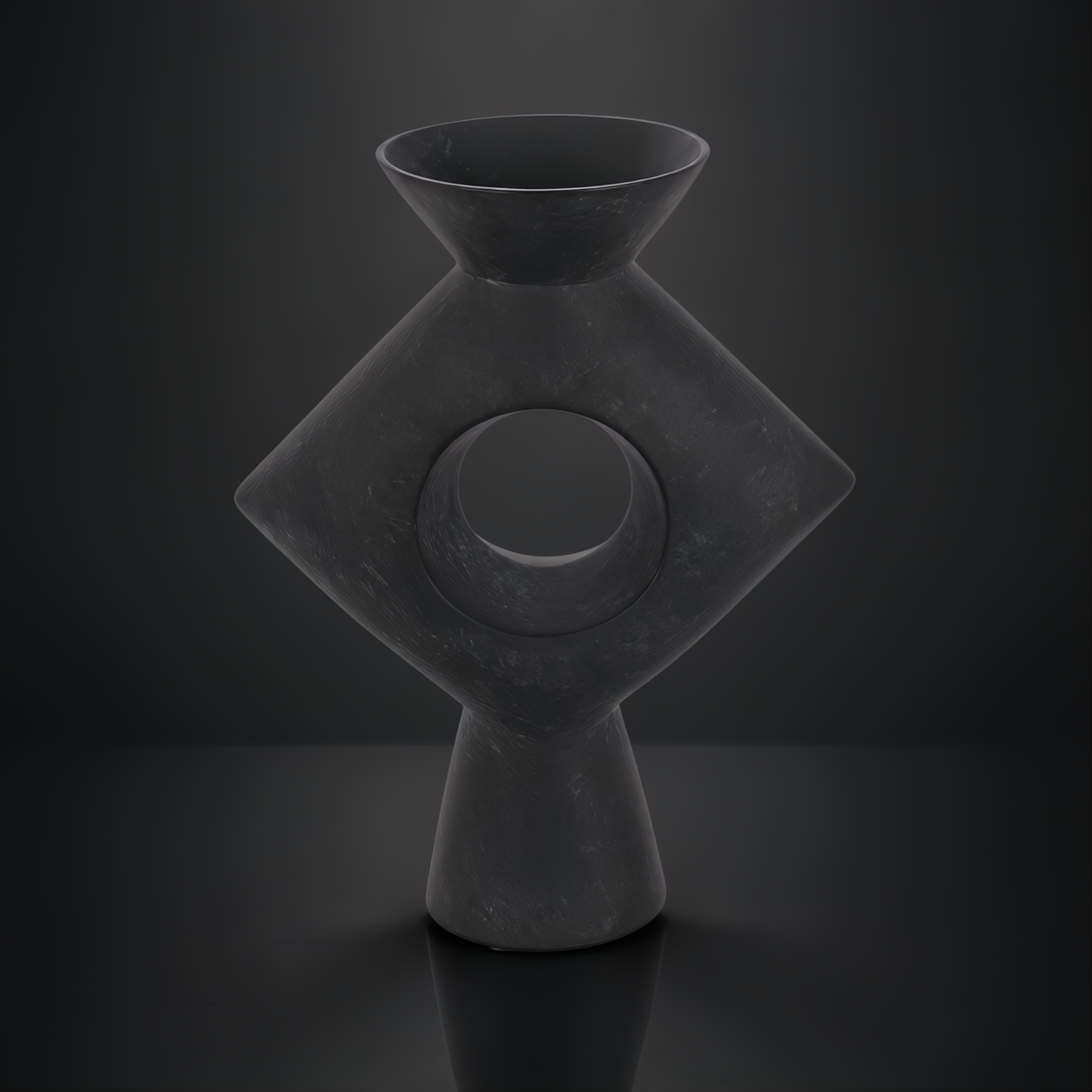 Black brushed matte ceramic Surya Yagya YAG-008 decorative vase with a sleek sculptural, modern design.