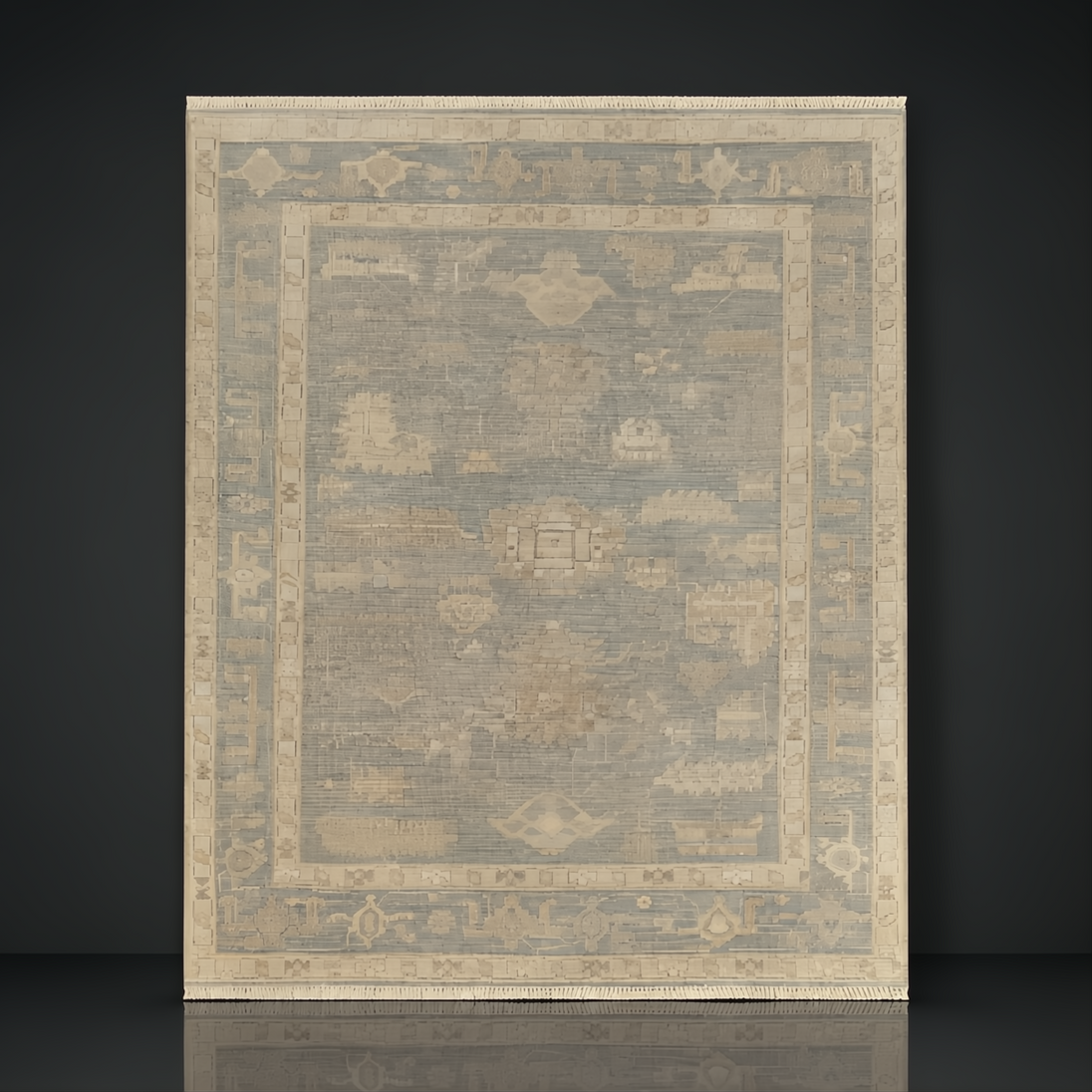 Surya Antalya AAT-2306 hand-knotted wool area rug with subtle blue-grey and earthy tones, traditional pattern.