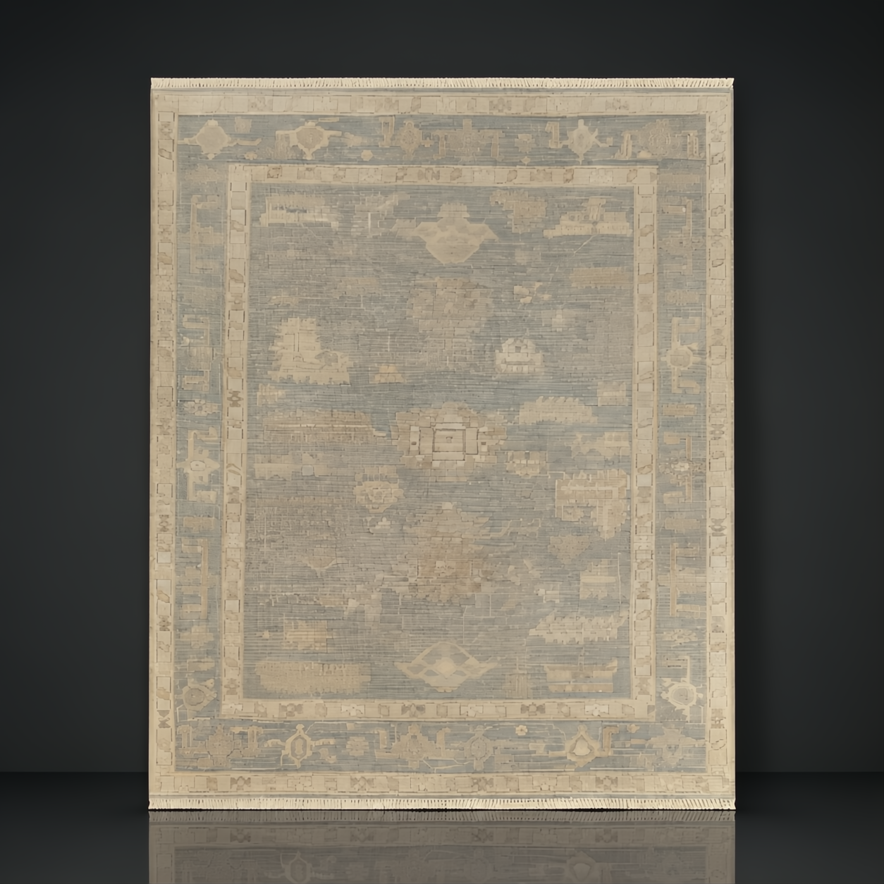 Surya Antalya AAT-2306 hand-knotted wool area rug with subtle blue-grey and earthy tones, traditional pattern.