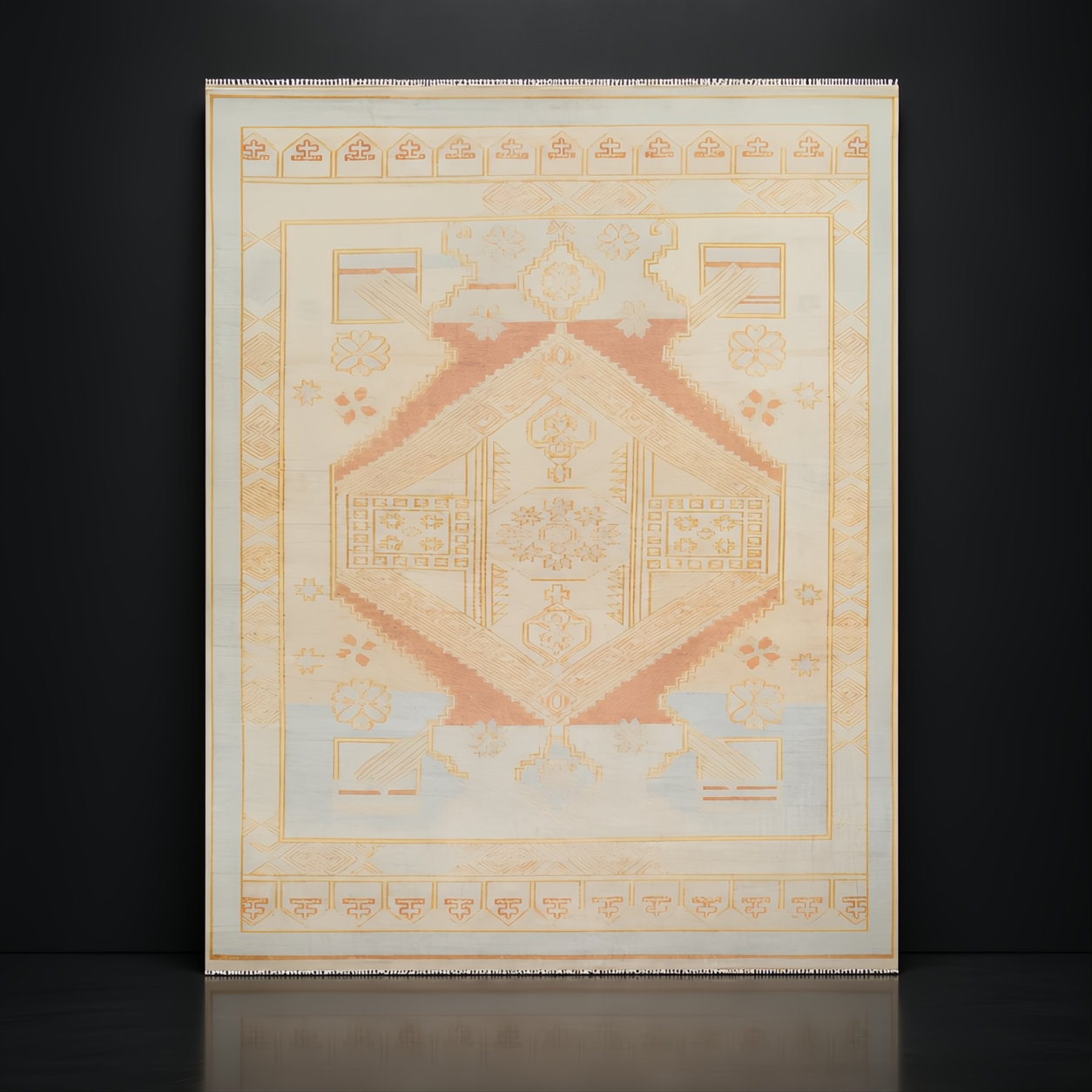 Surya Anadolu AAU-2307 hand-knotted wool and viscose area rug with traditional peach and cream pattern.