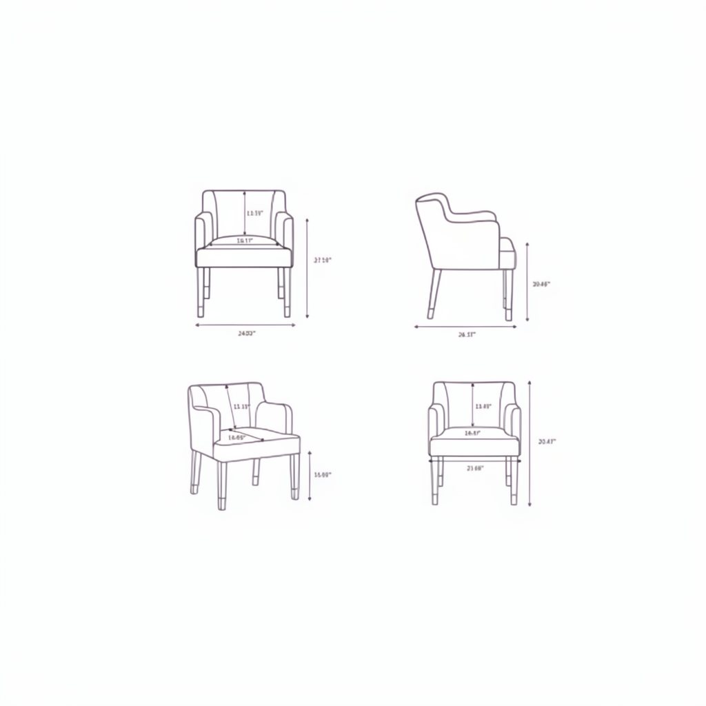 Surya Monay Dining Chair dimensions: front, side, and angled views with measurements.