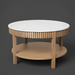 Surya Rosemary 32" round coffee table with white marble top and fluted mango wood base.