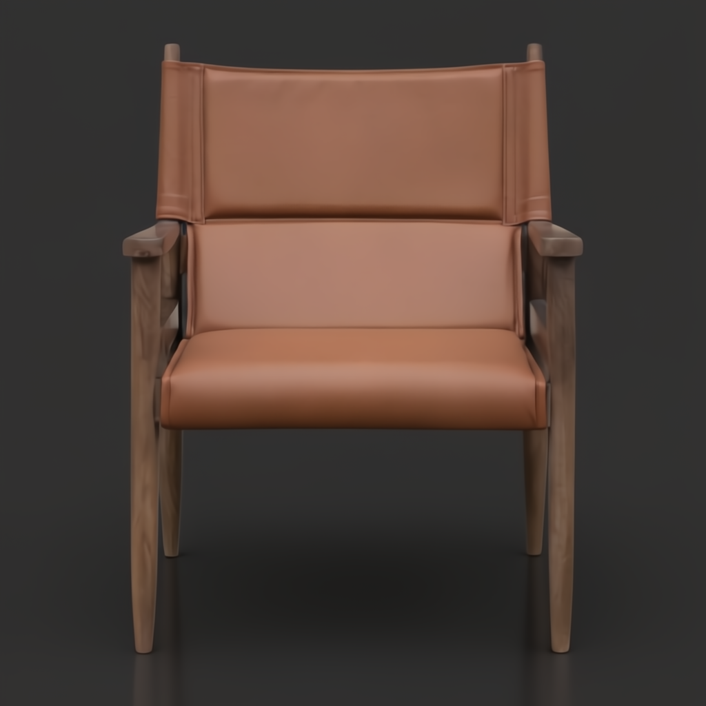 Modern Surya Chole accent chair with a brown leather top and natural mango wood base.