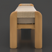Surya Palma Bench: Teak wood bench with rounded legs, woven rope accents, and light beige Sunbrella upholstery.