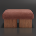 Surya Mirava Ottoman with a rectangular, upholstered rust-colored polyester top and two wooden block legs.