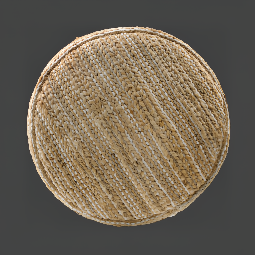 Surya Denpasar camel woven jute and cotton pouf with raw edge detail.