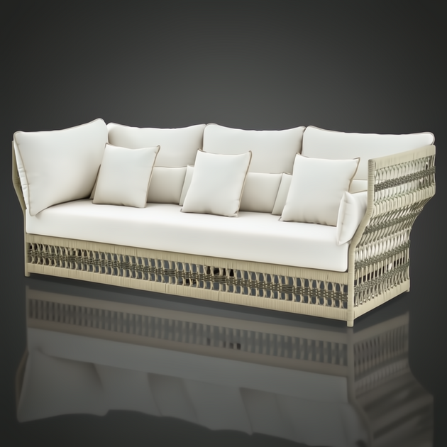 Cream Winder Sectional with Sunbrella acrylic upholstery, quick-dry foam, and handwoven PE rope detail.