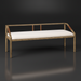 Surya Atra Bench with light beige upholstered seat, brown red oak frame, and leather cord details.