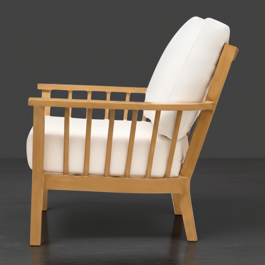 Surya Cape Town outdoor accent chair with white Sunbrella cushions and a wheat hand-painted aluminum base.