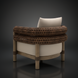 Brown wicker and aluminum Surya Porta outdoor accent chair with light cushion.